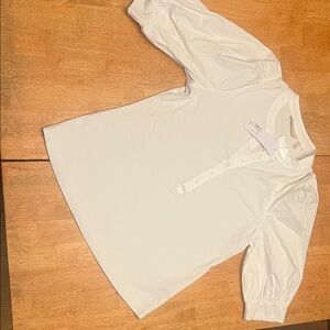 Soft Surroundings Womeks White 3/4 Button-Down Shirt- puffy sleeves light weight